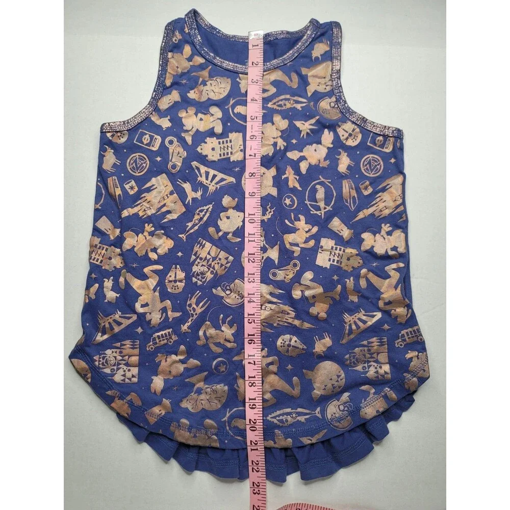 Disney Parks 50th Anniversary Girls Tank Top Blue Gold Foil Mickey Minnie Large